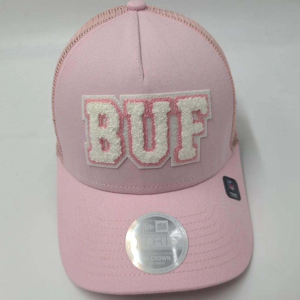 Women Buffalo Bills Hat Snapback Trucker Mesh New Era 9Forty Pink White M-Crown